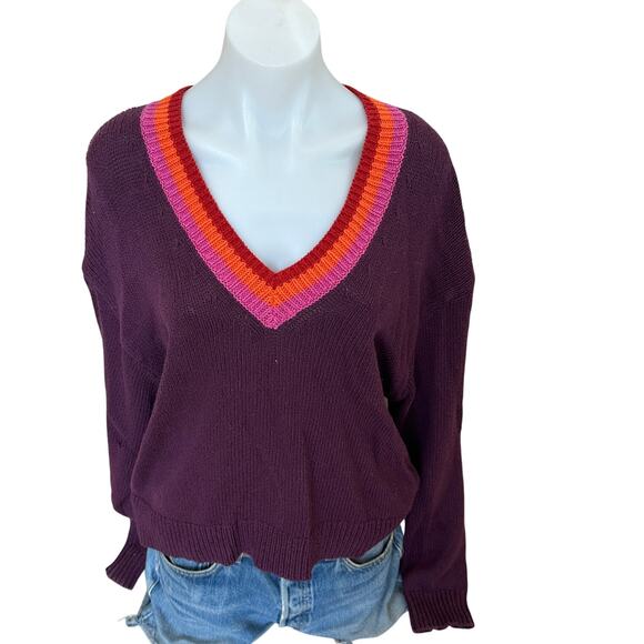 Marine Layer Burgundy Oversized Sweater LARGE V-Neck Preppy Cotton Wool $148 - Picture 6 of 11